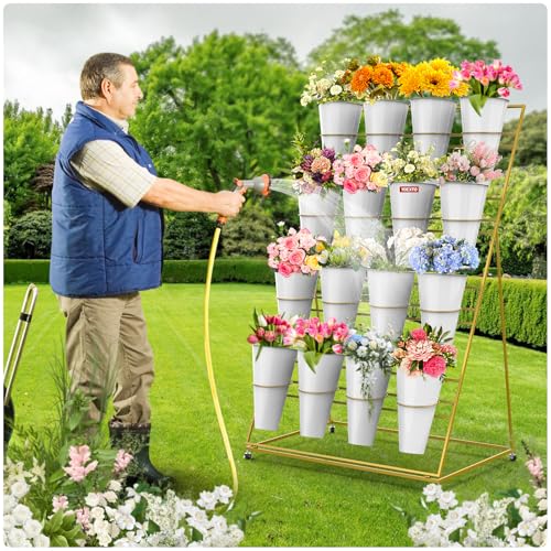 Flower Display Stand 4 Layers with 16 PCS Round Buckets