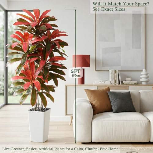 Artificial Dracaena Tree (Burgundy – White Pot / 5FT)