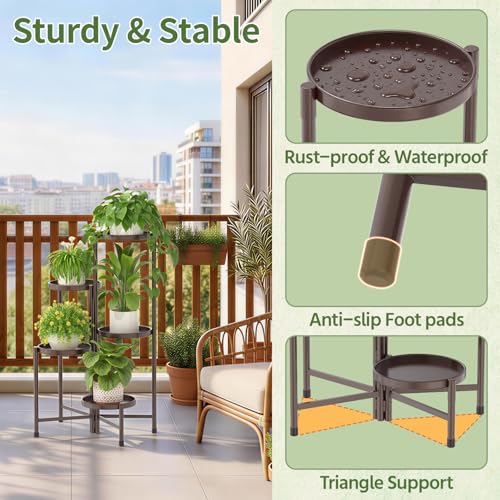 Plant Stand Indoor with 10 Inch Large Metal Tray (Classic Bronze / 5 Tier)
