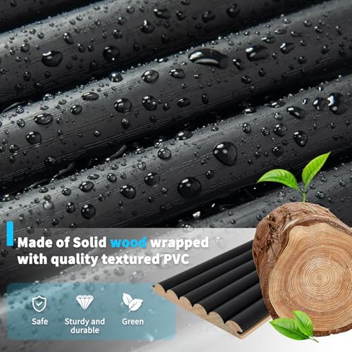 108 x 5.7 Inch Fluted Wood Wall Paneling for Home Decor (8Pcs-108 x 5.7 Inch / Beaded Black)