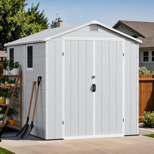6X8 FT Resin Outdoor Storage Shed with Floor (Light Gray / 6x8)