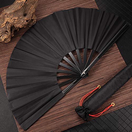 4 Packs Large Folding Hand Fans (Black)