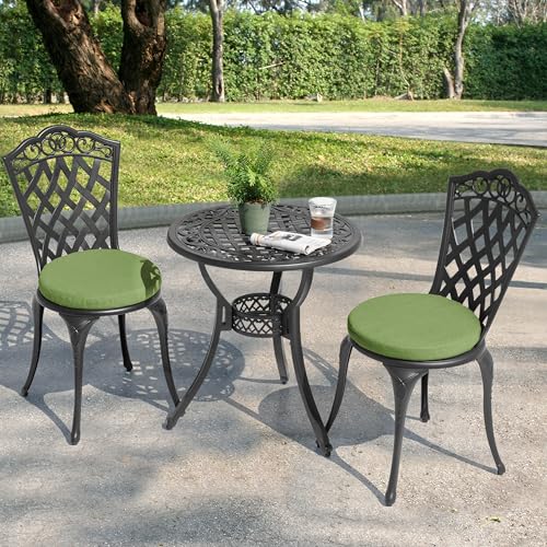 3 Piece Cast Aluminum Patio Bistro Set (Green Cushion / Pattern B)