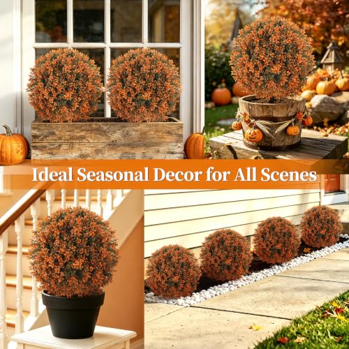 2 Pcs 24" Artificial Fall Boxwood Topiary Balls with Ground Spike (Fall Boxwood)