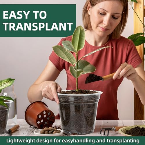 40 Pack10 & 8 Inch Large Clear Nursery Pots with Drainage (Clear / 10/8 Inch)