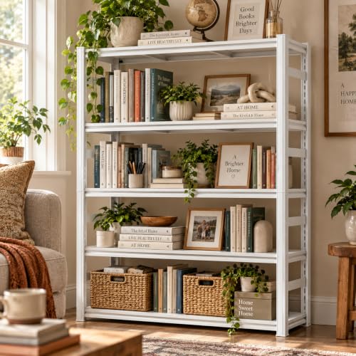 Heavy Duty Metal Bookshelf Adjustable 5 Tier Book Shelf with Bolt (Well‑Loved 72"H×35.4"W×15.7"D)