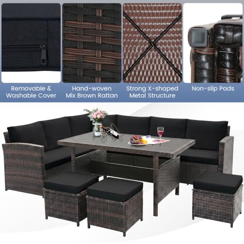 7 Pieces Wicker Patio Furniture Set (7 Pieces / Mix Brown & Black)