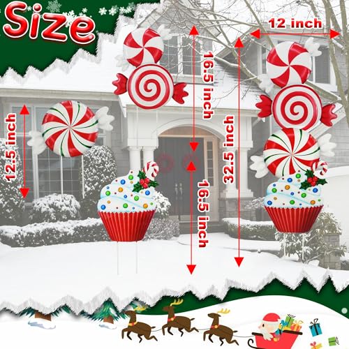 3 Pack Metal Christmas Yard Signs Decor for Multiple Stacked (Christmas Candy)