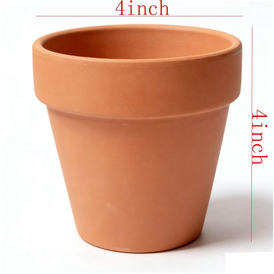 Terracotta Clay Pots with Drainage Holes (4-inch Red)