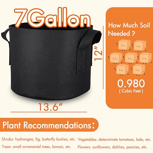 10 Pack 7 Gallon Grow Bags Fabric Pots with Heavy Duty Handles (10 Count)