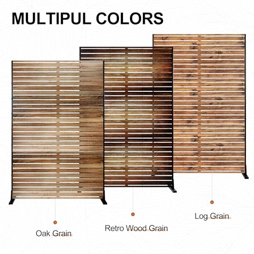 Metal Freestanding Privacy Screen Panels Outdoor (71"H×47"W / Retro Wood Grain)