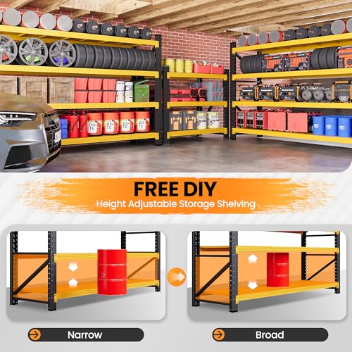 71.3” Wide Heavy Duty Metal Garage Shelving (Black Yellow / 71"Wx24"Dx70"H)