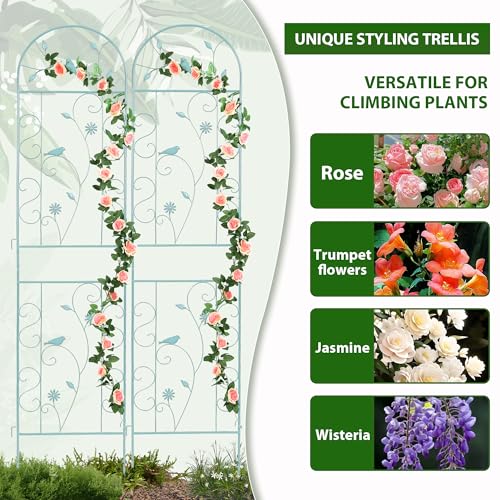 2 Pack 86.5" x 19.7" Metal Garden Trellis for Climbing Plants (2 Pack - Arched - 86.5" x 19.7"-Green)