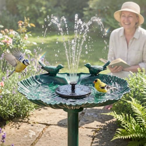 Pedestal Bird Bath with Solar Fountain (Green Shell)