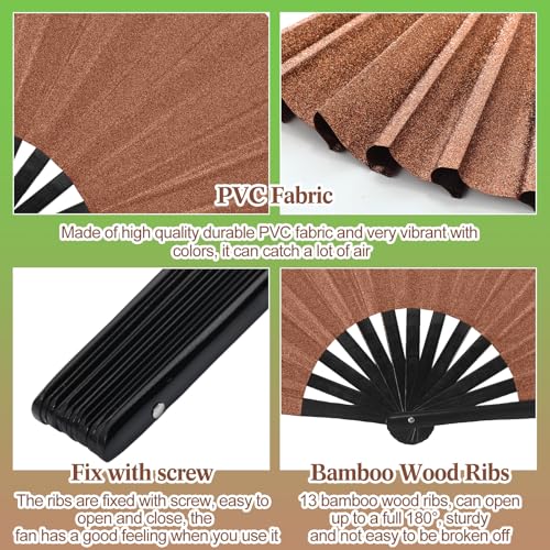 2 Packs Large Folding Hand Fans (Glitter Green and Brown)