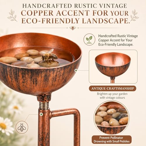 9 Pcs Bee Watering Station for Garden Metal Watering Cup (Copper)