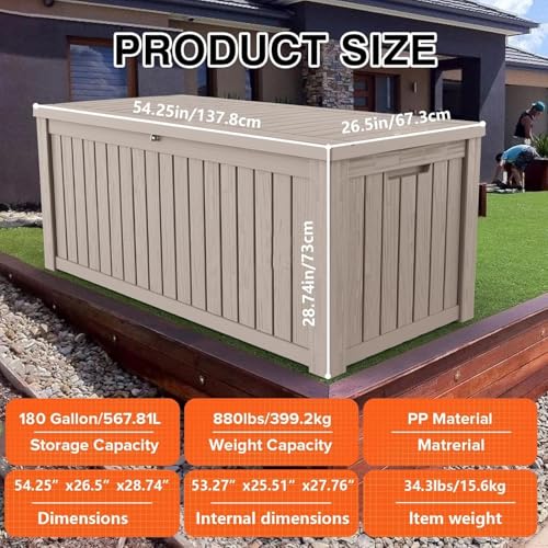 180 Gallon Outdoor Storage Box (Grey / 180GAL)