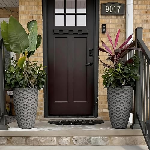 2 Pack 19" Rustic Black Resin Tall Planters with Wave Texture (19"h-rustic Black Wavy)