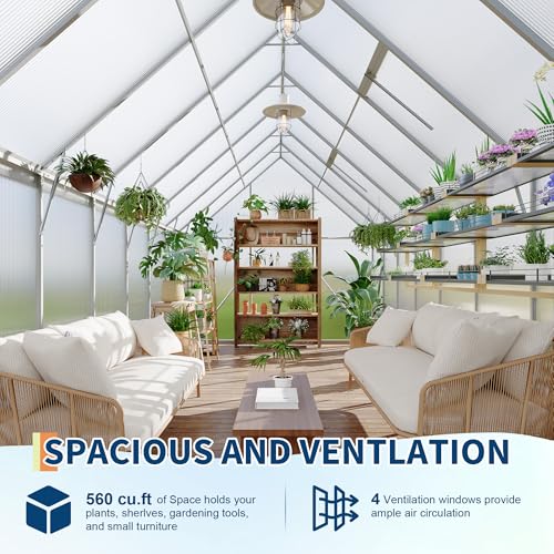 8X16FT Polycarbonate Greenhouse with Aluminum Frame (Silver / 8X16FT)