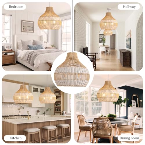 14.6" Rattan Pendant Light (White / 1-Pack 14.56 in)