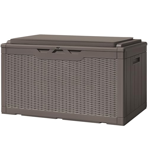 100 Gallon Resin Deck Box Large Outdoor Storage with Cushions for Patio Furniture (Brown / 100 Gallon)