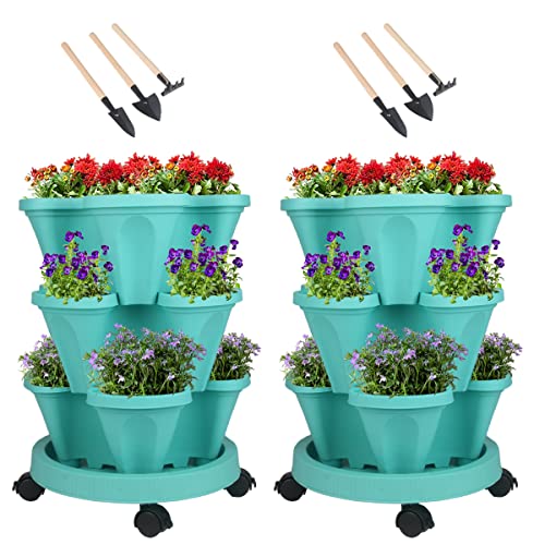 Vertical Planter Tower (Teal / 3 Tier)