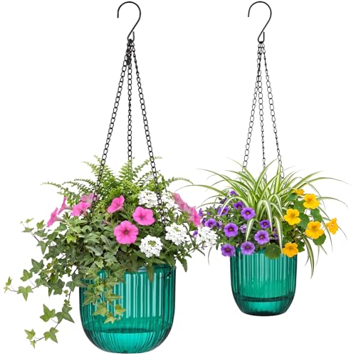 2 Pcs 6.5'' 4.5'' Hanging Self Watering Pot for Indoor Plant (Emerald / 6.5'' 4.5'')