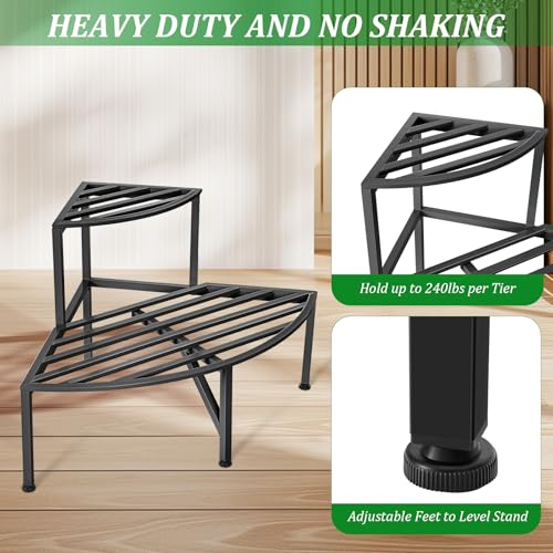 2 Tier Corner Plant Stand Outdoor Metal (Corner-Black)