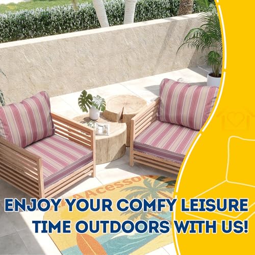 Outdoor Chair Cushions (Dusty Rose Garden Stripe / 23.5"x25.5"x5" / 23.5"x19")