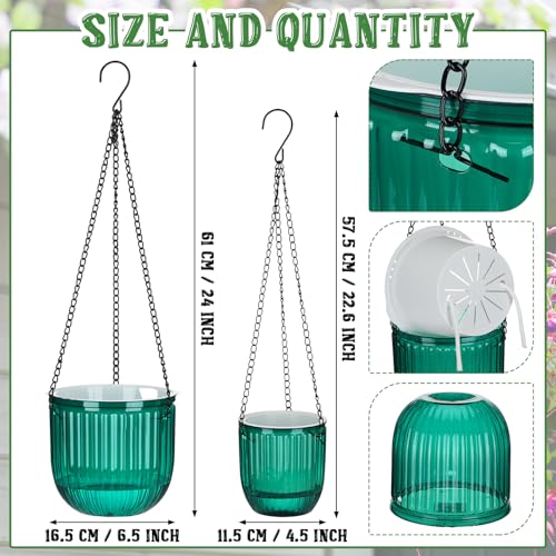 2 Pcs 6.5'' 4.5'' Hanging Self Watering Pot for Indoor Plant (Emerald / 6.5'' 4.5'')