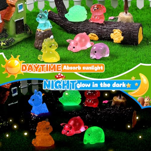 200PCS Glow in The Dark Mini Resin Animals (Multicolored 200pcs Luminous Animals)