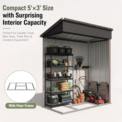 5x3 FT Outdoor Storage Shed with Base (Brown / 5'x3')