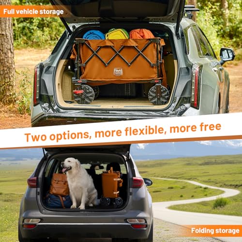 Outdoor Collapsible Folding Wagon with Brakes and Cup Holders (Orange / 200L)