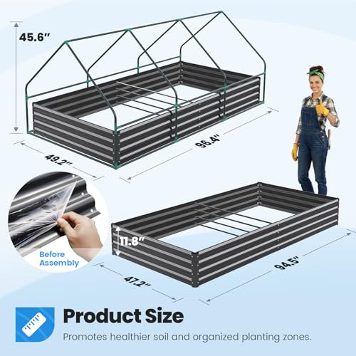 8x4x1ft Galvanized Raised Garden Bed with Cover