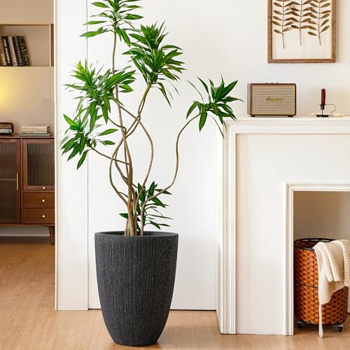 2 Pack 19" Black Resin Tall Round Planters with Fluted Texture (19"h-black Fluted)