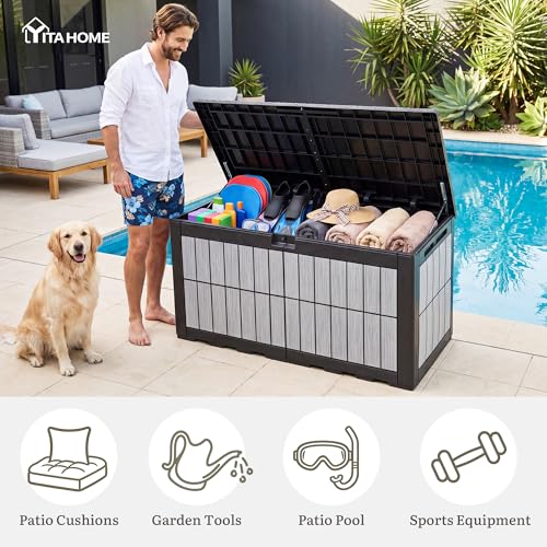 134 Gallon Outdoor Deck box w (Wood-Grain Deck Box / 134 Gallon / Wood-Grain Gray)