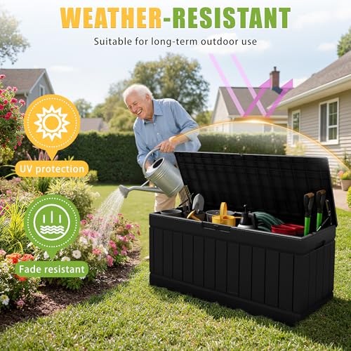 Outdoor Storage Box 82 Gallon Storage Bin with Lid for Patio Furniture (Black / 82 Gallon)