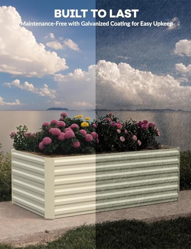 2PCS 8x4x2ft Galvanized Raised Garden Bed Outdoor (Beige-rect. / 8x4x2ft 2pcs)