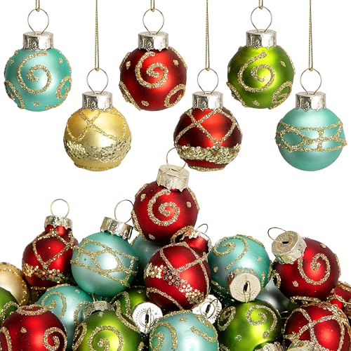 24 Pcs Christmas Mini Glass Ball Ornaments (24 Count)
