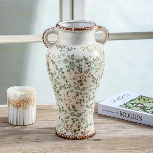 Large Ceramic Vase (04-green and Beige -12.6 in)