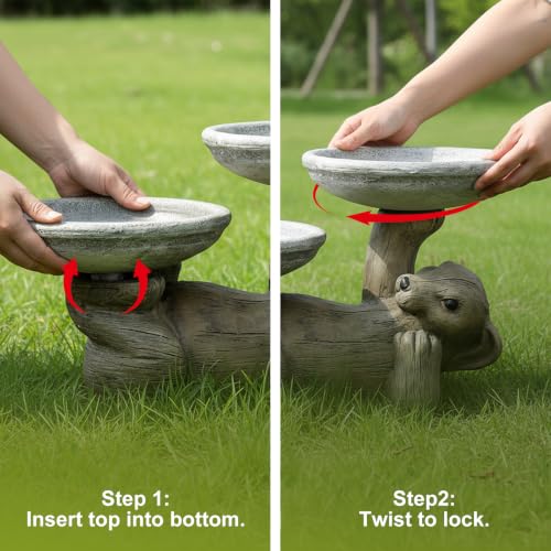 16.3" Fibre Reinforced Concrete Outdoor Birdbath (16.3inches / wood color)