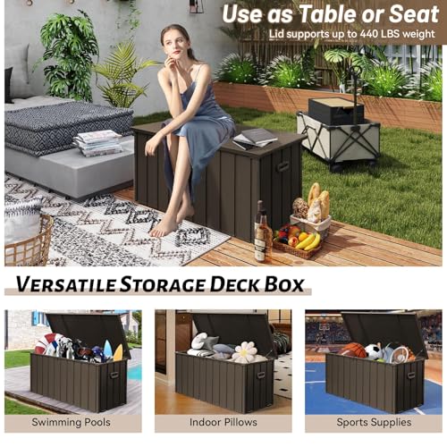 Outdoor Metal Storage Deck Box Waterproof 200 Gal Patio Pool Deck Box (Dark Brown)