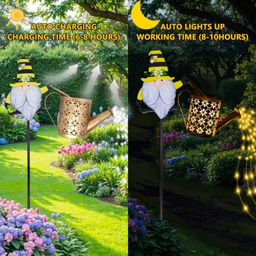 Solar Watering Can with Cascading Lights Outdoor Garden Decor (C.Gnome)