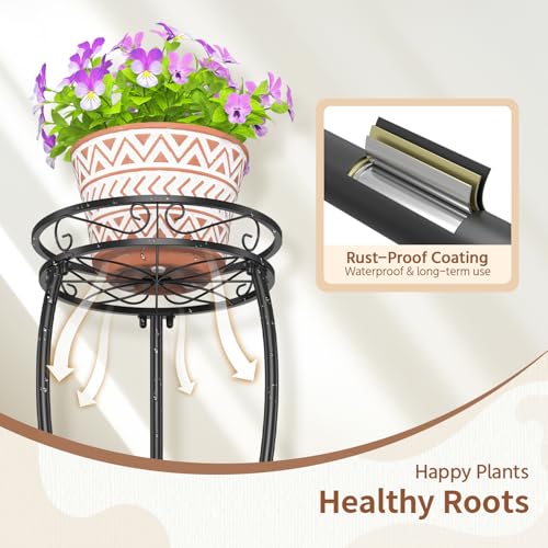 3 Tiers Metal Corner Plant Flower Stand Tall Indoor Outdoor (Classic Black / 3 Tier)