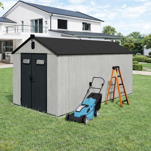 Domi 8x15.5FT Outdoor Resin Storage Shed with Transparent Windows & Louvered Vents (8x15.5FT)