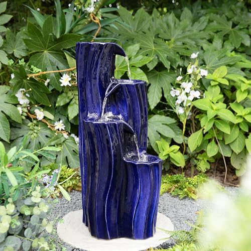 30" Tall Outdoor Water Fountain with LED Light (30"H / Cobalt Blue)