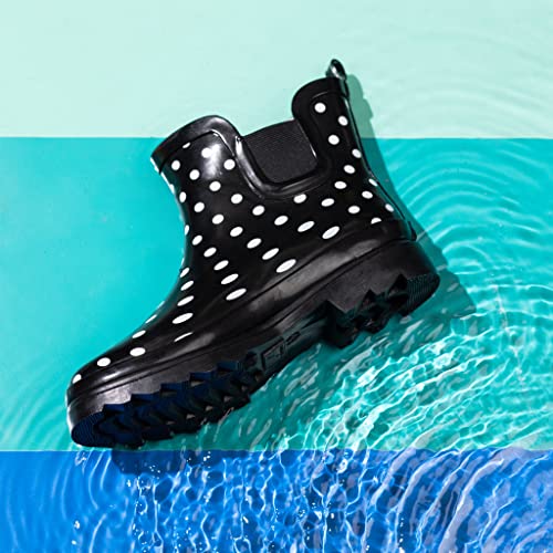 Women's Waterproof Ankle Rain Boots (7 / Black White Dot)