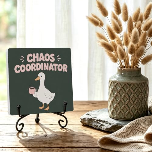 Funny Goose Wooden Plaque for Office Book Shelf Table Decor 6.3x6.3 Inch (Multicolor 1714 / Wooden sign with iron frame（6.3 x 6.3 inches）)