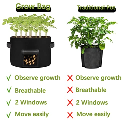4 Pack 20 Gallon Grow Bags Heavy Dduty Nonwoven Potato Grow Bag with 2 Sturdy Handles&2 Windows (4 Count)