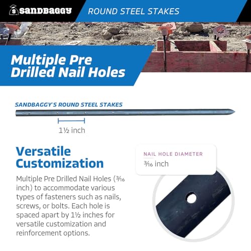 60 Inch Round Steel Concrete Form Stakes with Nail Holes (50 Count)